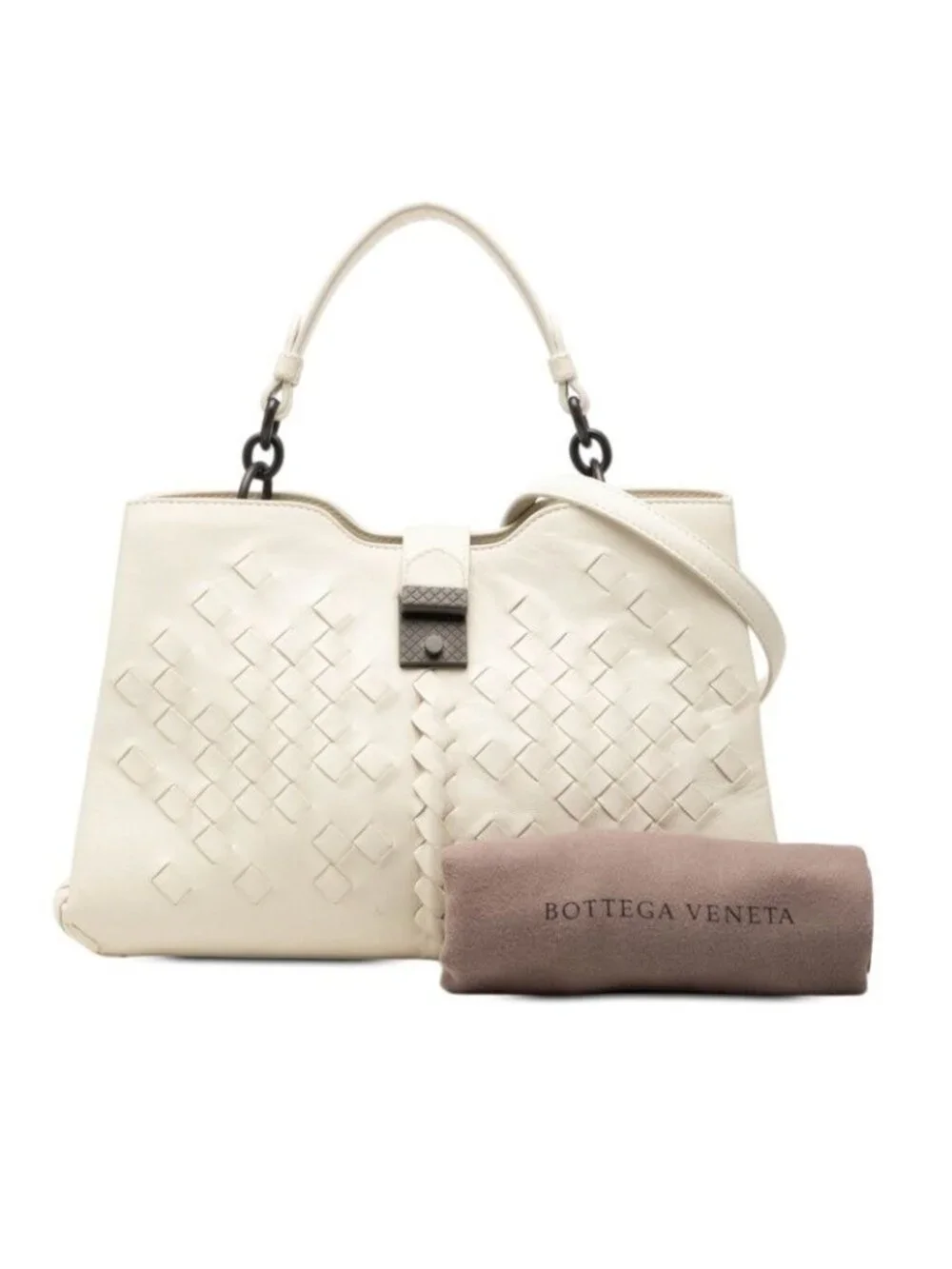 Bottega Veneta Intrecciato Napoli 2-Way Shoulder Bag Off White Leather